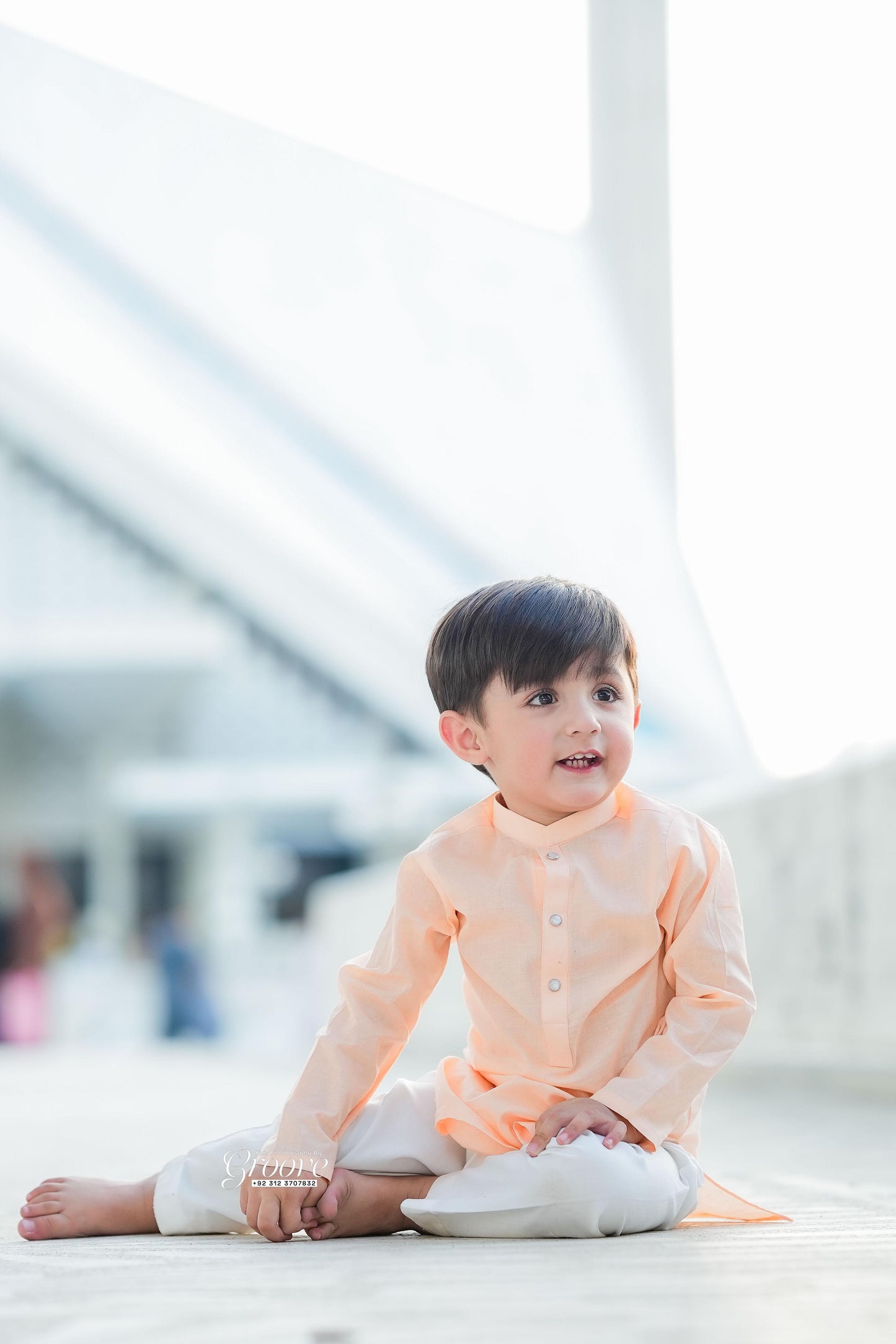 Peach kurta with white pajama
