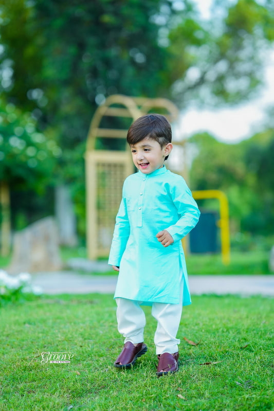 Aqua kurta with white pajama
