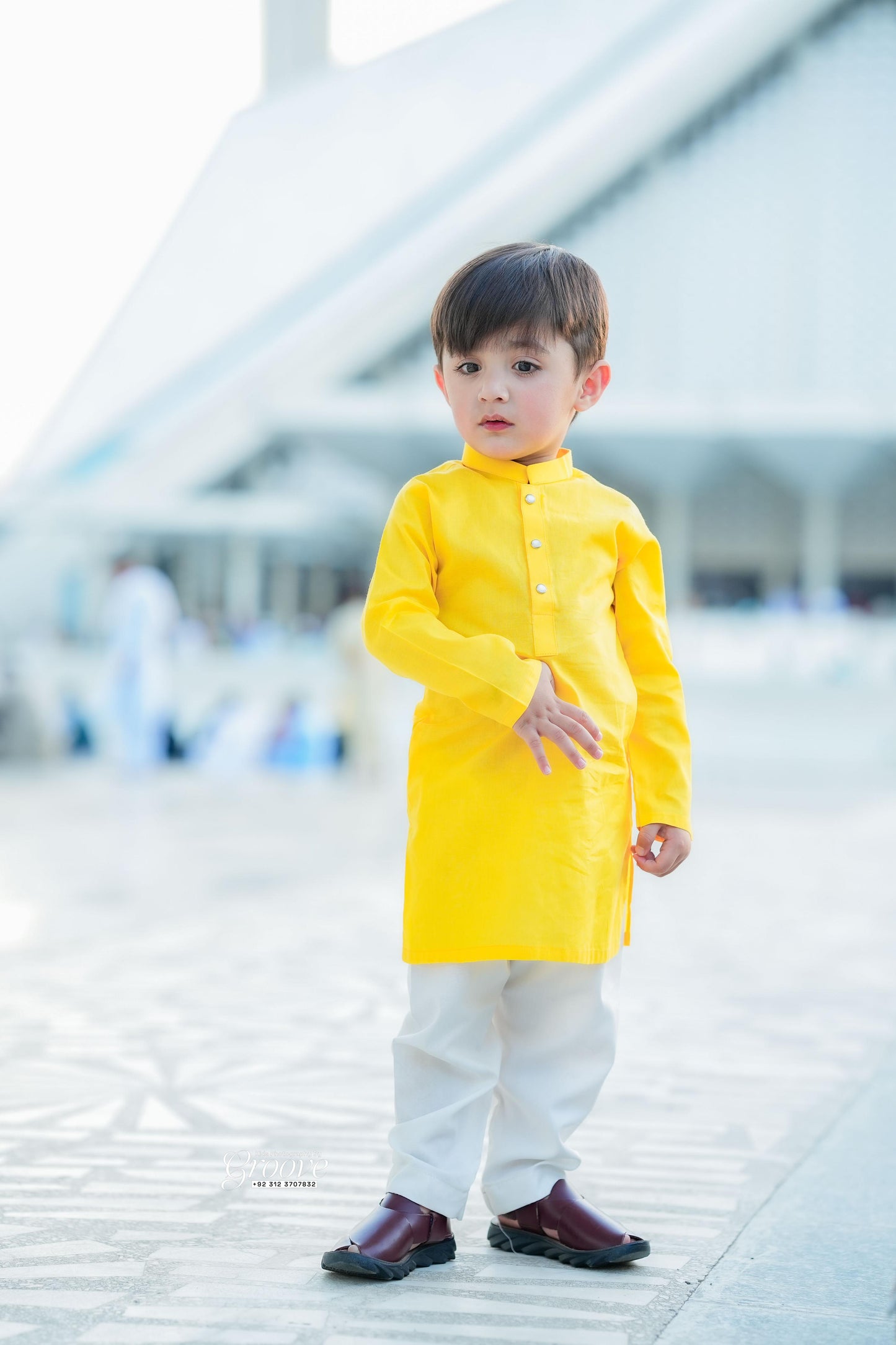 Yellow kurta with white pajama