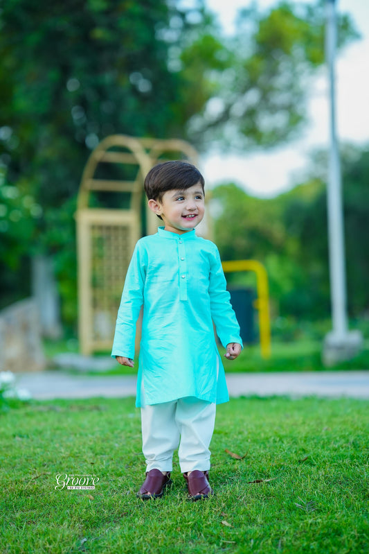 Aqua  kurta with white pajama