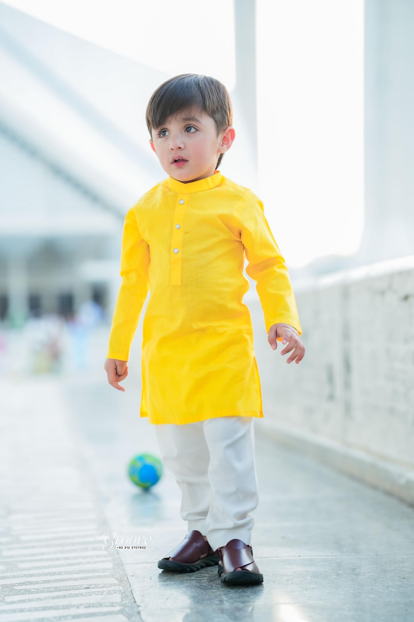 Yellow kurta with white pajama