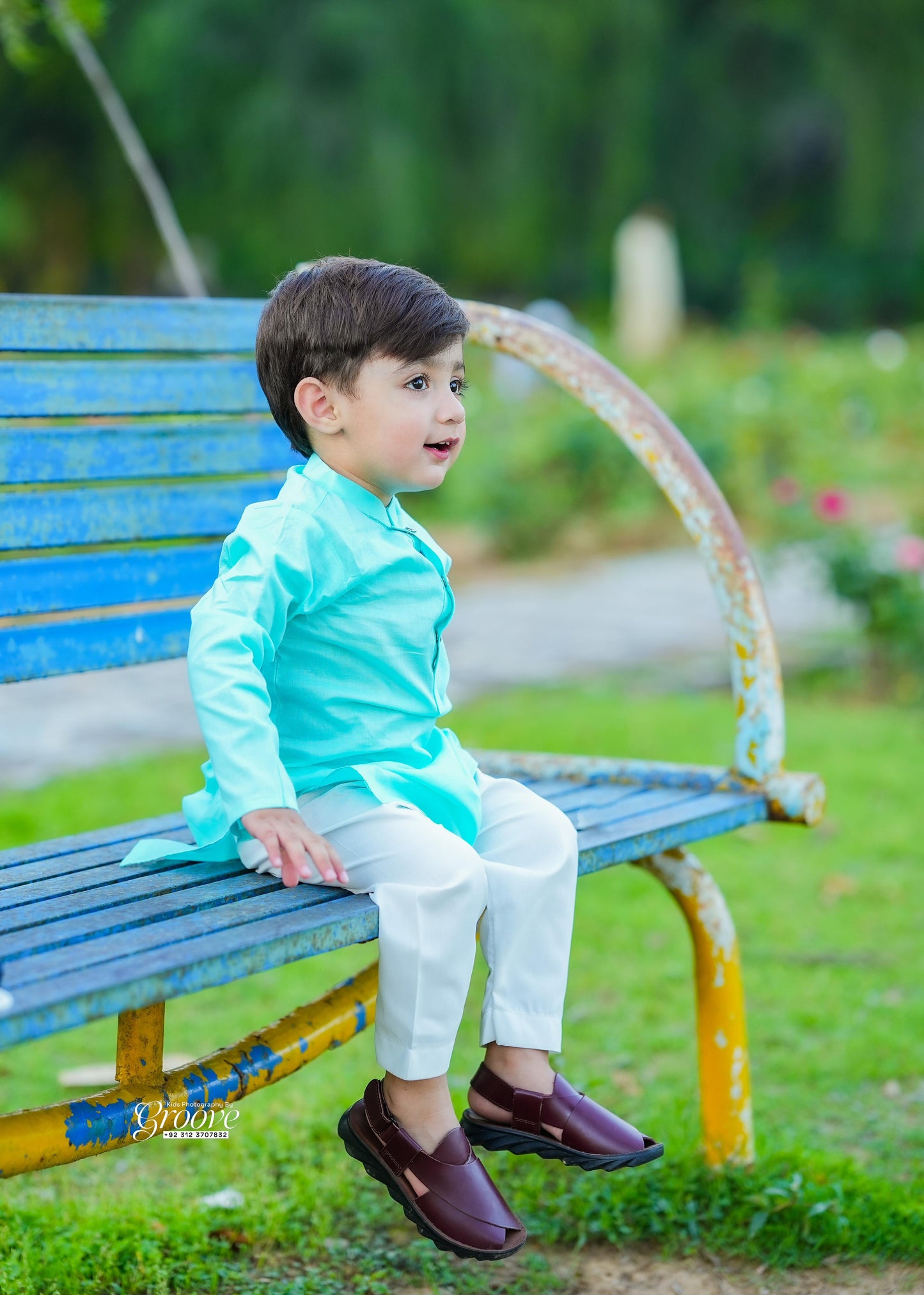 Aqua  kurta with white pajama