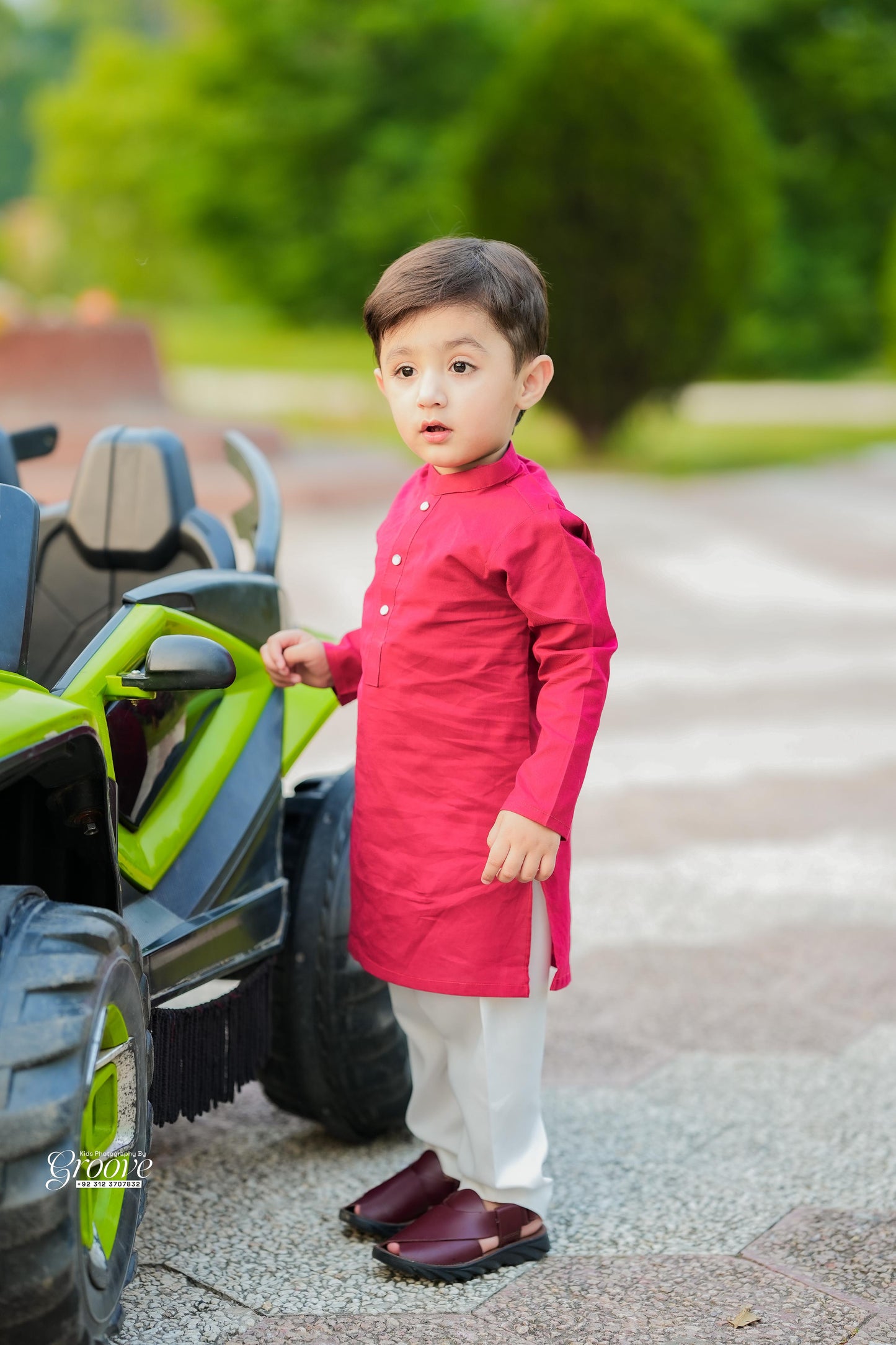 Maroon kurta with white pajama