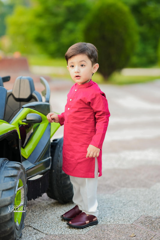 Maroon kurta with white pajama
