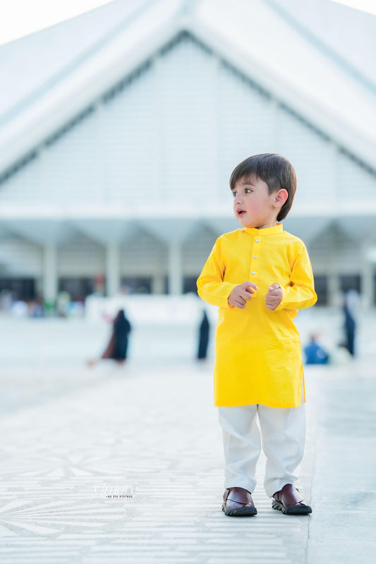 Yellow kurta with white pajama